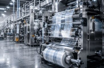 Outsource packaging provider operating flexible packaging equipment and film processing systems in a manufacturing facility