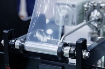 Co-manufacturing process producing flexible packaging film on automated equipment